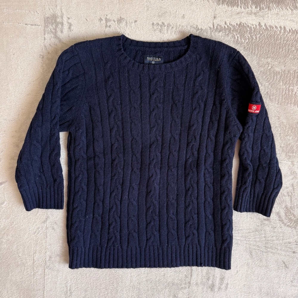Vintage Nautica Jeans Company womens‎ Navy Blue 100% Lambswool Knit Sweater M